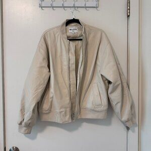NA-KD White Leather Bomber Jacket